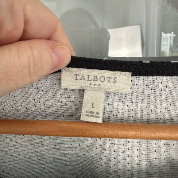 Talbots Top Large Black White Plaid Windowpane Ponte Knit Long Sleeve Side Slits - Picture 5 of 7